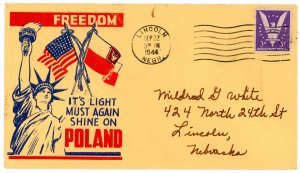 1944 US World War II Patriotic Cover Freedom Its Light Must Again...Poland