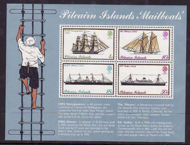 Pitcairn Is.-Sc#-150a- id8- unused  NH sheet-Ships-Mailboats-1975-