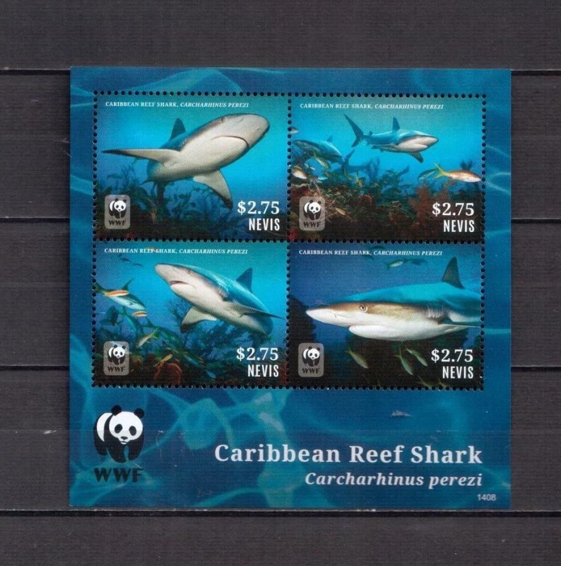 2014	Nevis	marine life sharks wwf collective s/s MNH	393