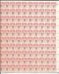 #J88 MNH Sheet 1959 1/2c POSTAGE DUE (my125)