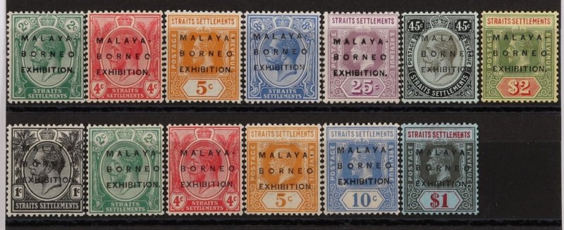 STRAITS SETTLEMENTS 1922 Malaya-Borneo Exhib KGV range to $2.