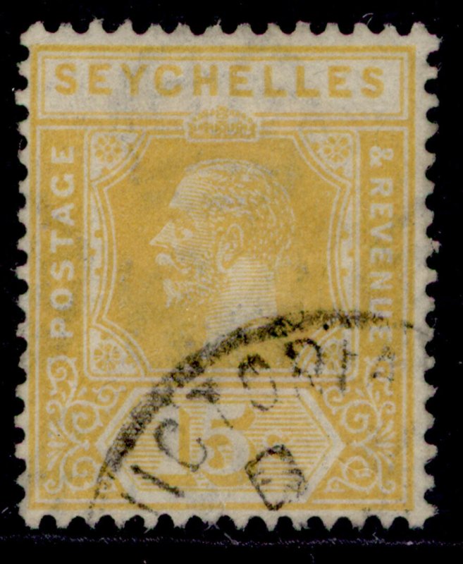 SEYCHELLES GV SG111, 15c yellow, FINE USED.