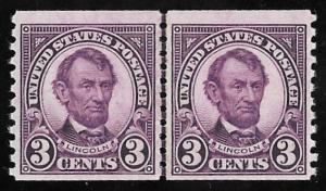 600 3 cents Lincoln, Violet Line Pair Stamp mint OG NH F