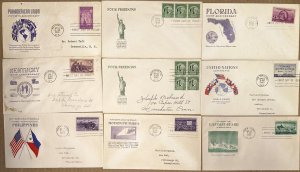 GRIMSLAND CACHETS BIG LOT OF 25 DIFF. 1944-1950 FDCs INC SOME WORLD WAR 2 ISSUES