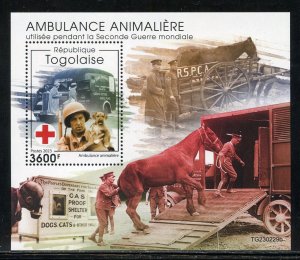 TOGO 2023 ANIMAL AMBULLANCES USED DURING THE WORLD WAR II SOUVENIR SHEET MINT NH