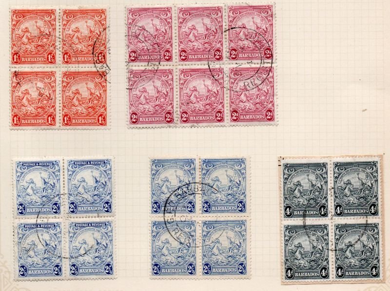 Barbados Sc 195, 195B, 196 Blocks of 4 used