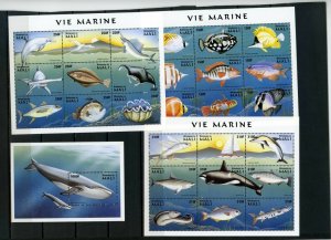 MALI 1997 FISH & MARINE LIFE 3 SHEETS OF 9 STAMPS & S/S MNH