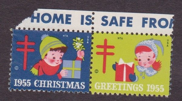 Christmas Seal from 1955 NG attached pair