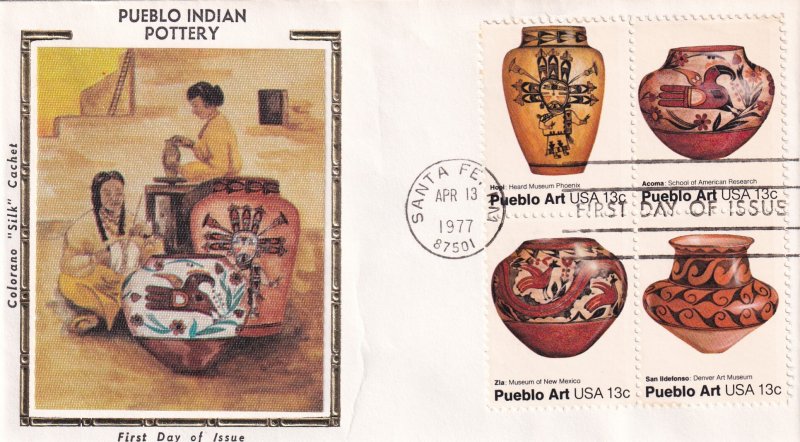 1977, Pueblo Indian Pottery, Block/4, Colorano Silk, FDC (E11856)