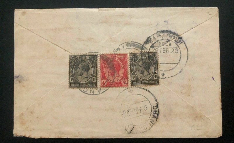 1928 Penang Strait Settlements Malaya Cover To Karai Kundi India