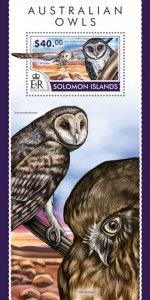 SOLOMON IS. - 2015 - Australian Owls - Perf Souv Sheet - Mint Never Hinged
