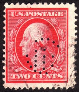 1910, US 2c, George Washington, Used, Perfin, Sc 375