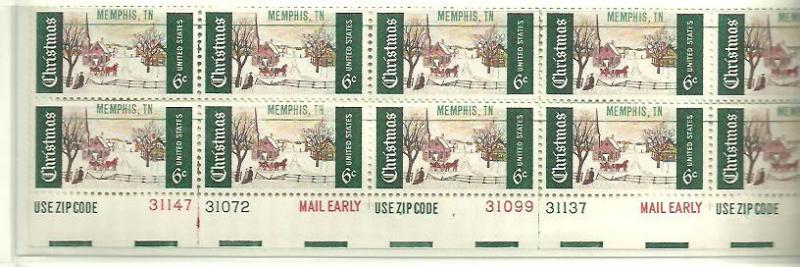 #1384a Christmas 1969 Memphis Prec.Bottom Plate Block mint NH lead #31147