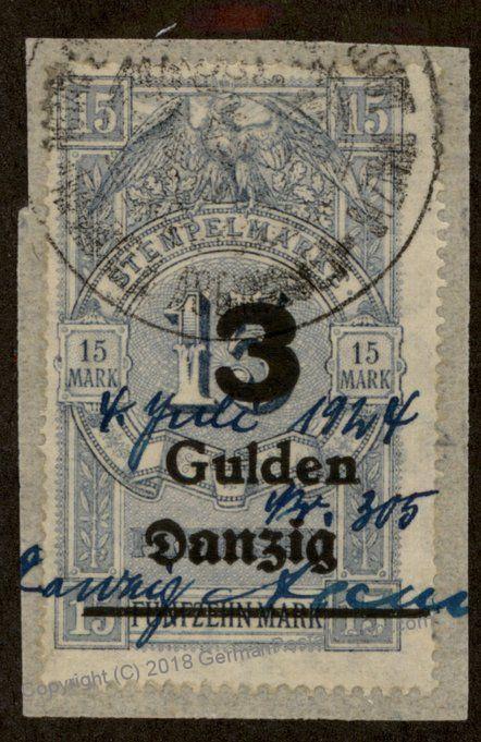 Danzig Germany Preussen Prussia 3 Gulden Stempelmarke Document Revenue Sta 90855