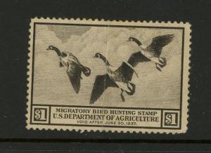 1936 US Federal Duck Stamp #RW3 Mint Never Hinged F/VF OG Creased