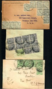 Lot 30 India 6 covers Tobacco 1911+ King George V Missent Multi stamps 3ps 1/2 1