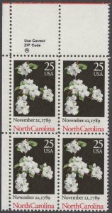 Scott # 2347 - ZIP Block Of 4 - North Carolina Ratification -  MNH - 1989