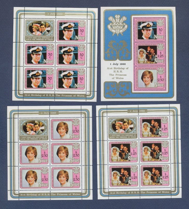 NIUE  - Scott 354-356a  - four MNH S/S -  Charles & Diana - 1982