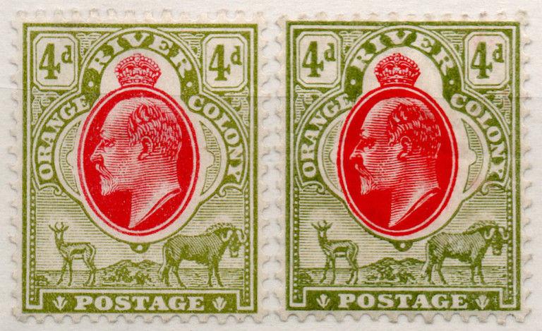 (I.B) Orange River Colony Postal : 4d Scarlet & Sage Green (both printings)