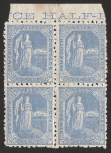 NEW SOUTH WALES 1890 'Australia' 2½d block part inscription, perf 11x12. MNH **.