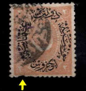 TURKEY Scott 65 Used 1881 overprint used short perf, collectors mark