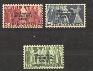 WHO, 1948, the 3, 5 and 10 Frs. MNH set, superb