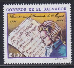 El Salvador # 1288, Mozart Death Bicentenial, NH, 1/2 Cat