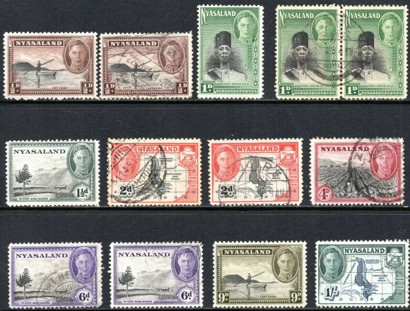 1945 Nyasaland Sg 144/152 Short Set of 8 Mounted Mint/Fine Used