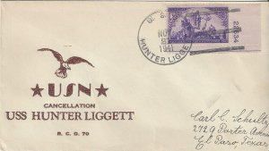 US Navy Cover USS Hunter Liggett  APA 14  1941  Hutnick Cachet