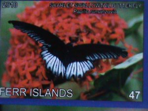 ​FERR ISLAND STAMP-2010 COLORFUL BEAUTIFUL LOVELY BUTTERFLY MNH MINI SHEET-VF