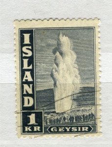 ICELAND; 1938 early Geysir issue fine used 1K. value