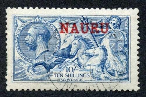 Nauru SG23 10/- Pale Blue DLR (short perfs at left) Cat 400 pounds 