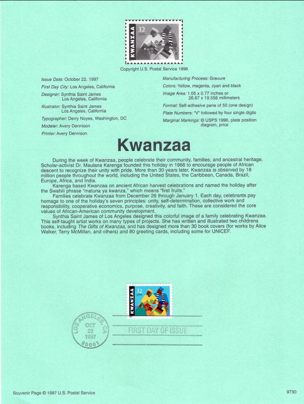 US SP1253 Kwanzaa 3175 Souvenir Page FDC