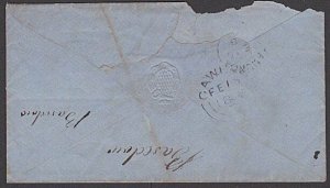  SOUTH AUSTRALIA 1868 2d roulette on cover Kapunda to Tanunda...............A139