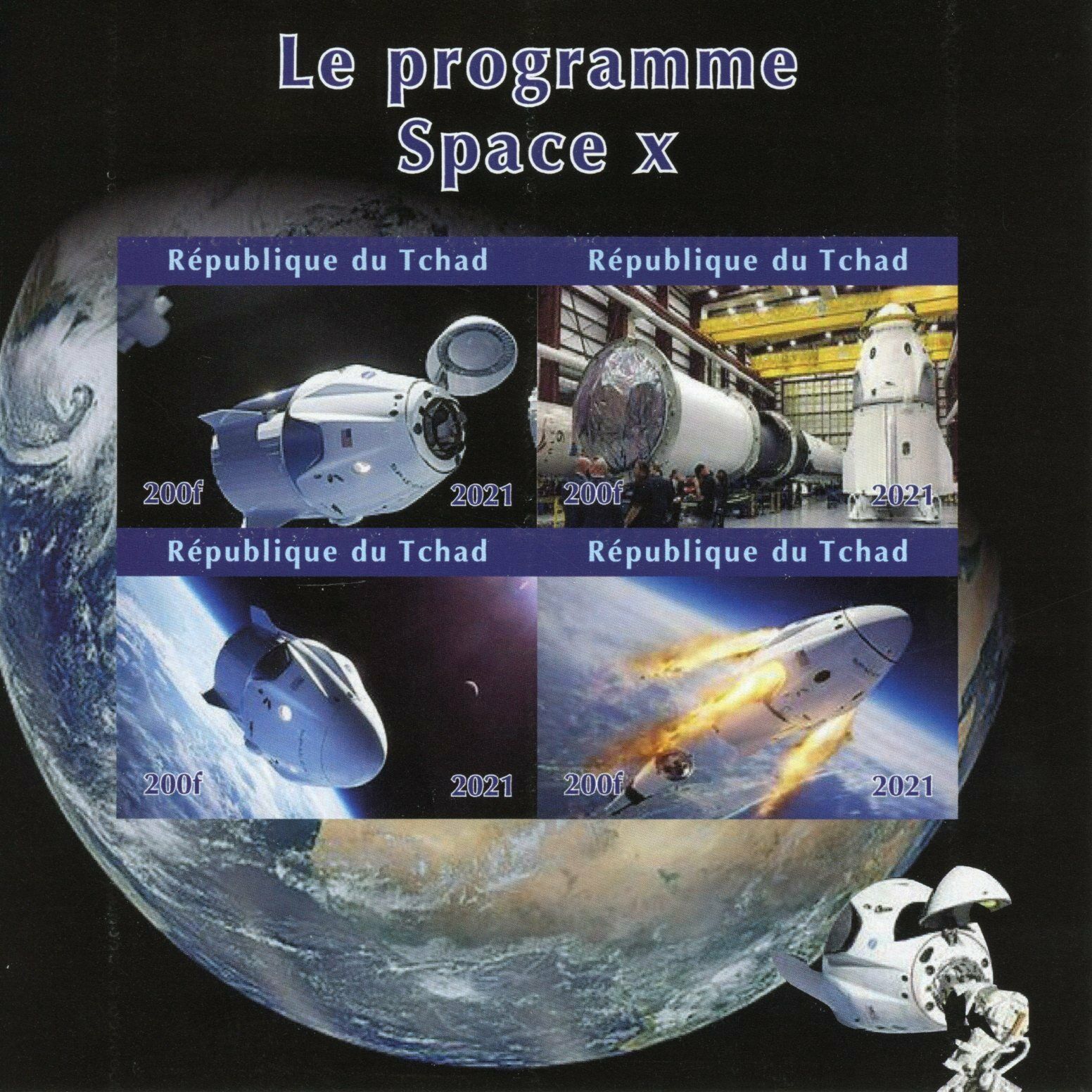 Chad Space Stamps 2021 MNH SpaceX Programme Elon Musk 4v IMPF M/S