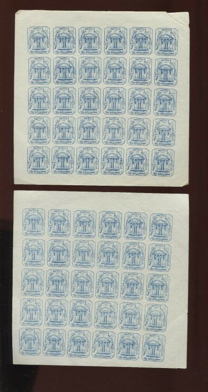 Lot of 2  87L23 Hussey's Post New York Unused Panes of 30 Stamps