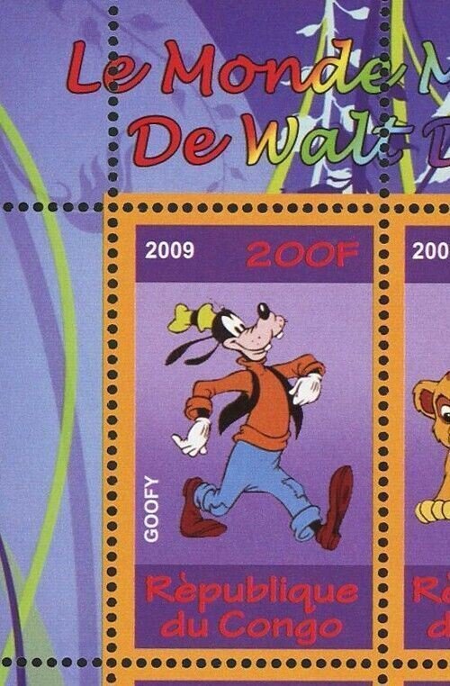 Walt Disney Stamp Magic World Minnie Mouse Goofy Simba Souvenir Sheet of 4 MNH