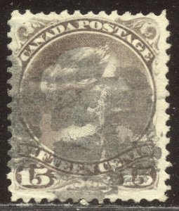 CANADA #29a SCARCE Used - 1874 15c Gray Violet, P 11 1/2 x 12