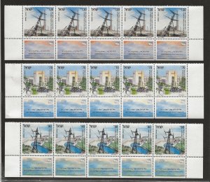 ISRAEL   SC# 1084-86 WITH TABS SET OF 3 STRIPS OF 5   FVF/MNH