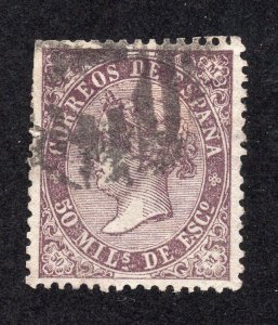 Spain 1868-69 50m violet Isabella II, Scott 99 used, value = 60c