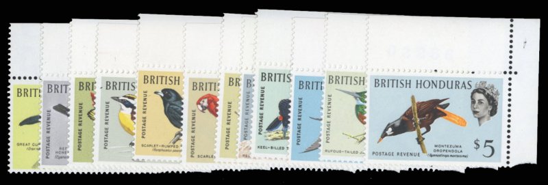 British Honduras #167-178 Cat$75.60, 1962 Birds, sheet margin set, never hinged