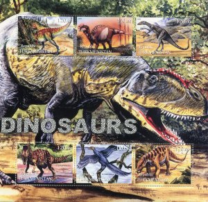 Tajikistan 2001 DINOSAURS Beautiful Sheet 6 values Perforated Mint (NH) #2