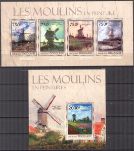 Togo 2013 Art Paintings Wind Mills Sheet + S/S MNH