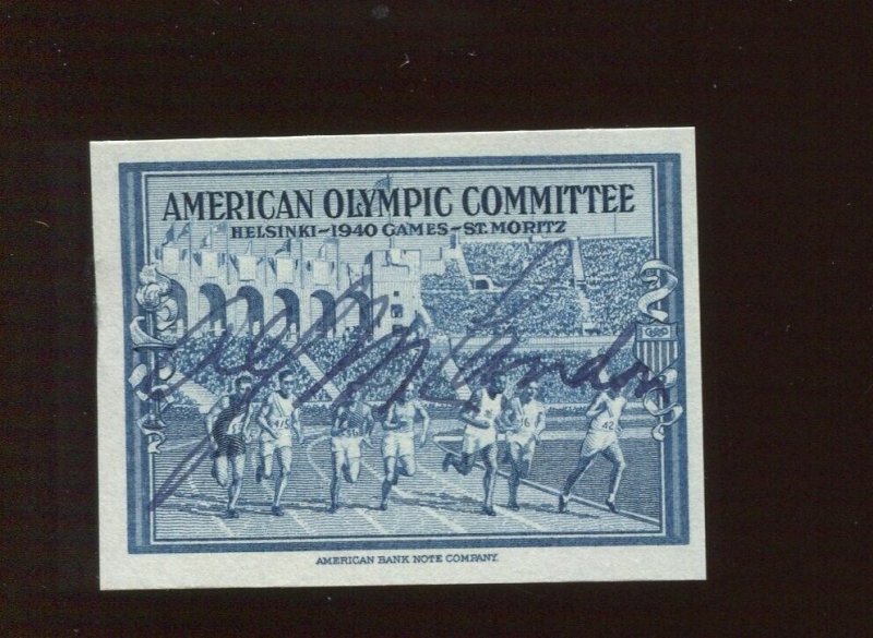 ALF LANDON KANSAS GOVERNOR & PRESIDENTIAL CANDIDATE SIGNED 1940 OLYMPIC STAMP