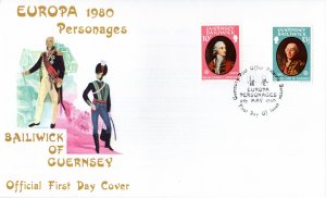 Guernsey 1980 Sc#207/208 EUROPA 1980 PERSONAGES Set (2) in a Official FDC