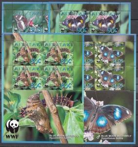 Aitutaki, Scott cat. 539-542. Butterflies & World Wildlife Fund Sheets.