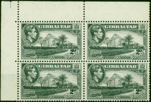 Gibraltar 1943 2d Grey SG124b P.13 Wmk Sideways V.F MNH Block of 4