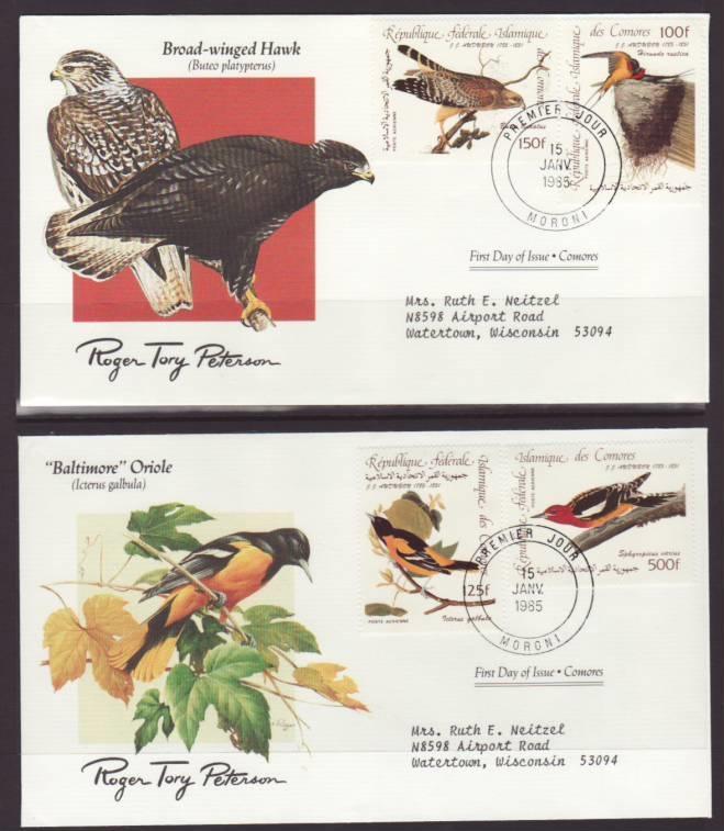 Comoro Islands C139-C142 Birds 1985 Audubon S/2 Typed FDC