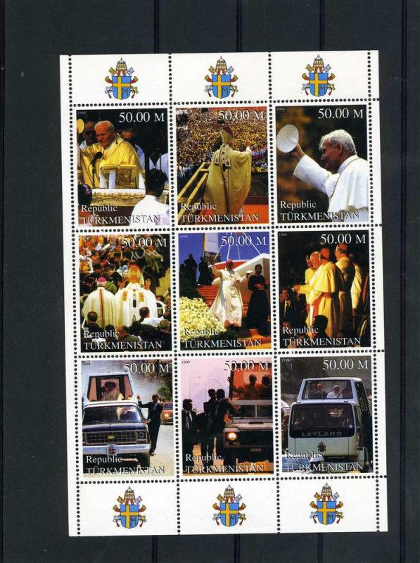 Turkmenistan 1999 POPE JOHN PAUL II Sheet (9) Perforated Mint (NH)