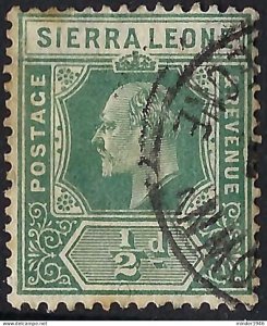 SIERRA LEONE 1907 KEDVII ½d Green SG99 Used